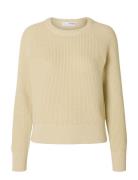 Slfbirla Ls Knit Short O-Neck Tops Knitwear Jumpers Cream Selected Fem...