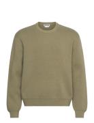 Regular Cotton Sweater Tops Knitwear Round Necks Khaki Green Weekday