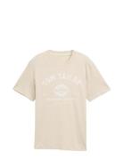 Logo Tee Tops T-Kortærmet Skjorte Cream Tom Tailor