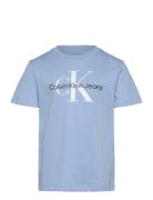 Ck Monogram Ss T-Shirt Tops T-Kortærmet Skjorte Blue Calvin Klein