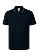 Slhfave Sport Zip Ss Polo Noos Tops Polos Short-sleeved Navy Selected ...