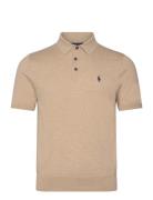 32/2 Cotton-Ssl-Plo Tops Knitwear Short Sleeve Knitted Polos Beige Pol...