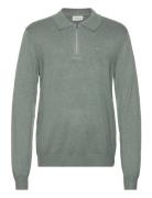 Ecovero L/S Zip Polo Tops Knitwear Long Sleeve Knitted Polos Green Lin...