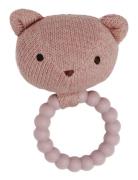 Rattle, Bear Face On Silic Ring, Dark Rose Toys Baby Toys Rattles Pink...