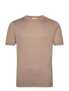 Man Fine Knit T-Shirt Designers T-Kortærmet Skjorte Beige Davida Cashm...