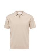Slhteller Ss Knit Polo Tops Knitwear Short Sleeve Knitted Polos Grey S...