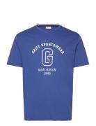 Graphic Ss T-Shirt Tops T-Kortærmet Skjorte Blue GANT