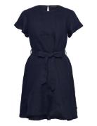 Belted Linen Dress Kort Kjole Navy Lexington Clothing