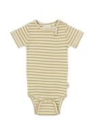 Body S/S Modal Striped Bodysuits Short-sleeved Green Petit Piao