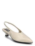 Eros Black Leather Pumps Shoes Sling Backs Heeled Slingbacks Cream ALO...