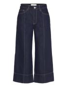 Wide-Leg Cropped Jeans With Seam Detail Bottoms Trousers Wide Leg Navy...