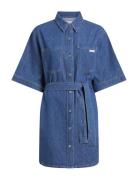 Linen Boxy Belted Shirt Dress Kort Kjole Blue Calvin Klein Jeans