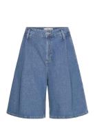 Wideleg Denim Jorts With Pleats Bottoms Shorts Bermudas Blue Mango