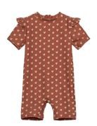 Swimjumpsuit Frills Printed Badedragt Badetøj Brown Petit Piao