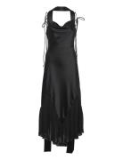 Poppy Pleat Detailed Slip Maxi Dress Maxikjole Festkjole Black Malina