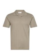 Jacquard V-Neck Polo S/S Tops Knitwear Short Sleeve Knitted Polos Khak...