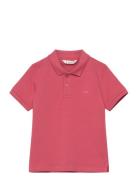 Short-Sleeve Knitted Polo Shirt Tops T-Kortærmet Skjorte Red Mango