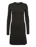 Klara Fine Rib Dress Knælang Kjole Black WOOD WOOD