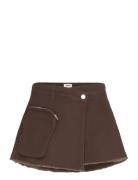 Asymmetric Cotton Twill Wrap Skort Skirts Short Skirts Brown Monki
