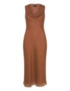 Draped-Neck Lyocell Dress Knælang Kjole Brown Mango