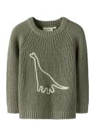 Nmmemlen Emb Knit Lil Tops Knitwear Pullovers Green Lil'Atelier