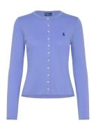 Stretch Mesh Cotton Crewneck Cardigan Tops Knitwear Cardigans Blue Pol...