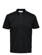 Slhfave Zip Ss Polo Noos Tops Polos Short-sleeved Black Selected