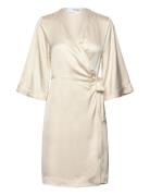Slffranziska 3/4 Short Satin Wrap Dress Kort Kjole Grey Selected