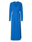 Slfludwika Ls Ankle Satin Dress B Maxikjole Festkjole Blue Selected