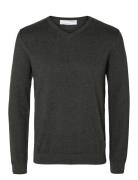 Slhberg Ls Knit V-Neck Noos Tops Knitwear V-necks Grey Selected