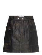 Slfnana Mw Mini Leather Skirt Skirts Short Skirts Black Selected