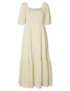 Slfdora Ss Aop Ankle Dress B Kjole Cream Selected