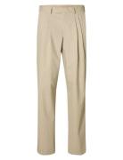 Slhrelaxed-Finn Pinstriped Trs Bottoms Trousers Formal Beige Selected