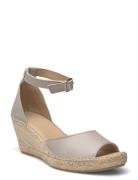 Slfingrid Leather Wedge Espadrilles Sko Med Kilehæl Beige Selected