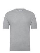 Ribbed Knit T-Shirt Tops Knitwear Round Necks Grey Mango