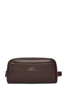 Pebbled Leather Travel Case Toilettaske Brown Polo Ralph Lauren