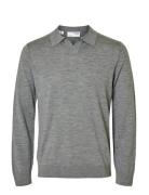 Slhtray Ls Knit Merino Open Polo Tops Knitwear Long Sleeve Knitted Pol...