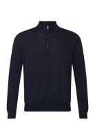 100% Wool Sweater With Perkins Neck Tops Knitwear Half Zip Jumpers Nav...