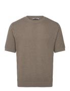 Ribbed Knit T-Shirt Tops Knitwear Round Necks Khaki Green Mango