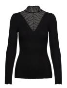 Rwbeatha Silk Ls Lace T-Shirt Tops T-shirts & Tops Long-sleeved Black ...