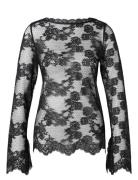 Leni Sheer Lace Top Tops Blouses Long-sleeved Black Malina