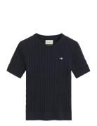 Stretch Cotton Cable Ss C-Neck Tops Knitwear Jumpers Navy GANT