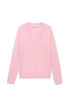 Fine-Knit V-Neck Sweater Tops Knitwear Jumpers Pink Mango