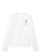 Printed Cotton-Blend T-Shirt Tops T-shirts Long-sleeved T-Skjorte Whit...