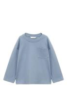Pocket Cotton T-Shirt Tops T-shirts Long-sleeved T-Skjorte Blue Mango