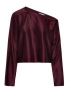 Alma Satin Blouse Tops Blouses Long-sleeved Burgundy Ahlvar Gallery