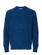 Slhrai Ls Knit Crew Neck Noos Tops Knitwear Round Necks Blue Selected