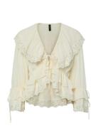 Yashelle Ls Tie Lace Top - D2D Tops Blouses Long-sleeved Cream YAS