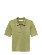Lurex Polo Neck Sweater Tops Knitwear Jumpers Green Mango