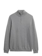 Lw Cotton Texture Half Zip Tops Knitwear Half Zip Jumpers Grey Superdr...